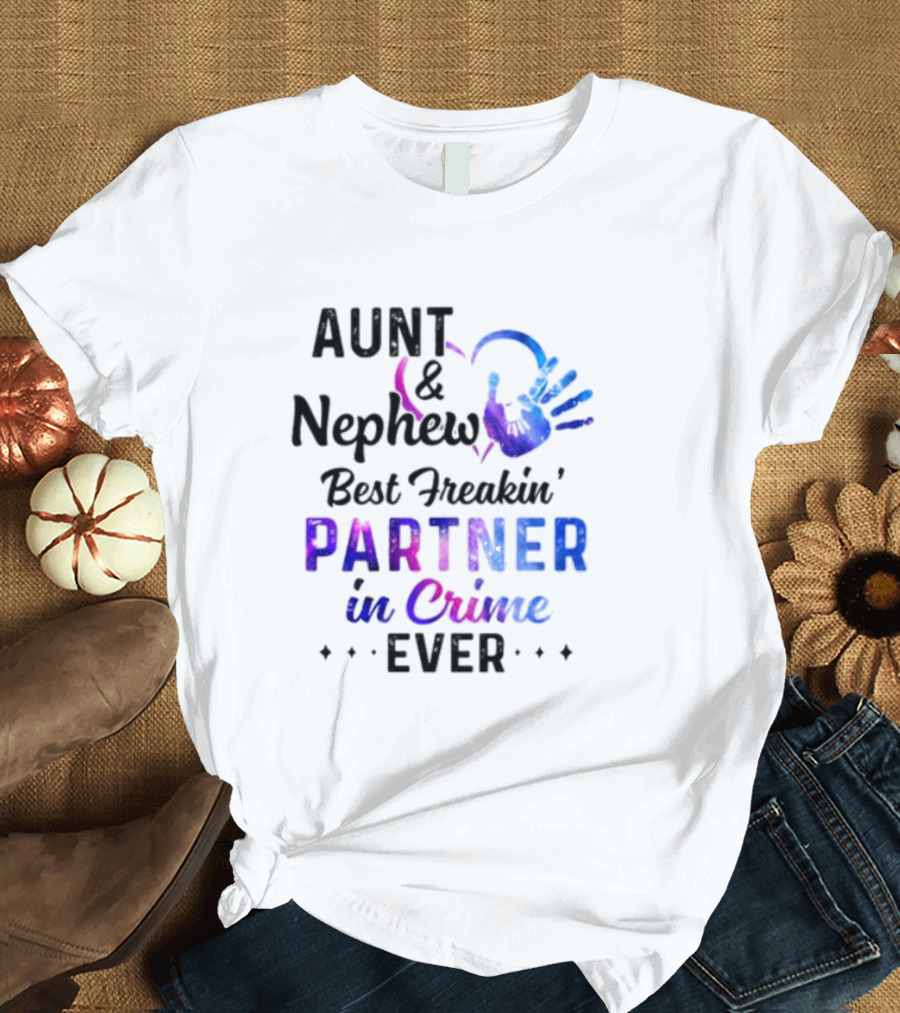 Aunt and Nephew Best Freakin’ Partner in Crime Ever Handprint Heart T-Shirt
