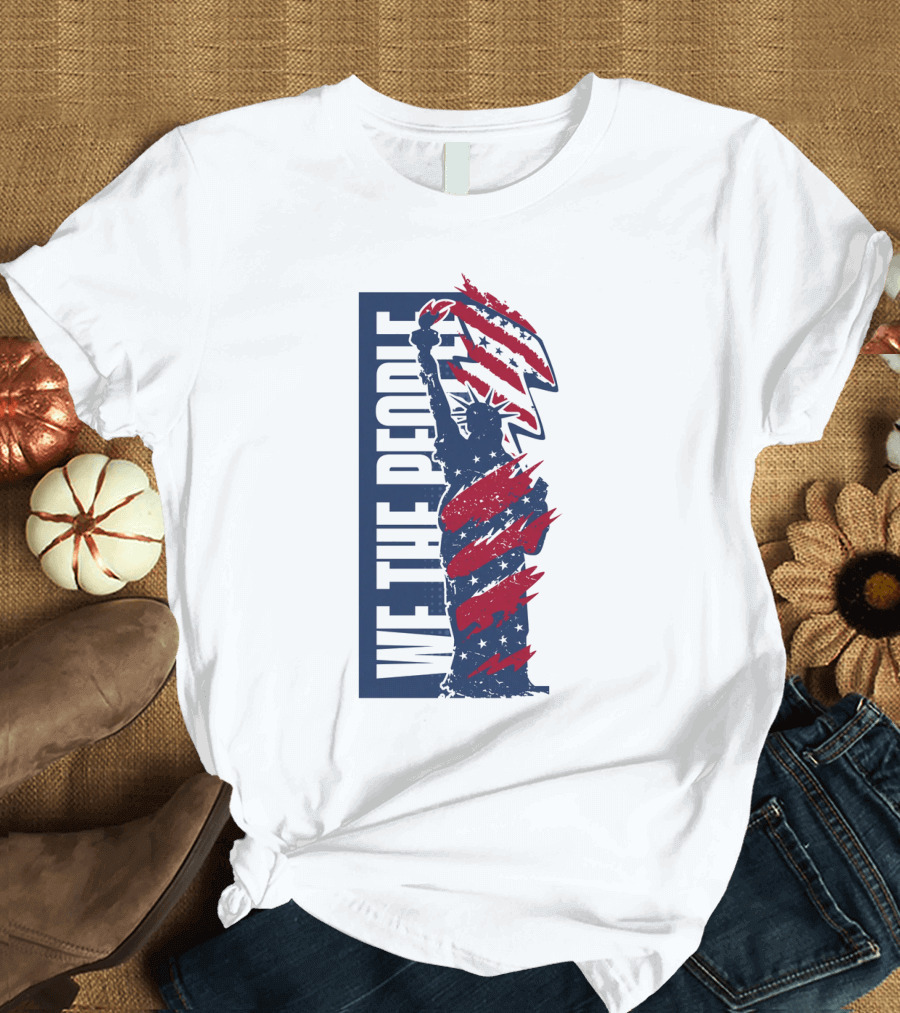 We the People Liberty Statue with Patriotic Red Stripes T-Shirt