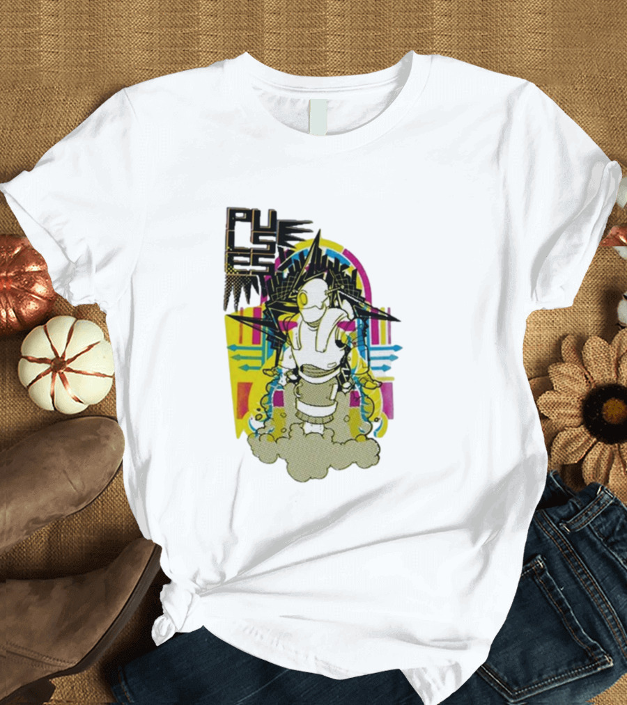 Pulses Futuristic Robot with Colorful Abstract Geometric Background T-Shirt