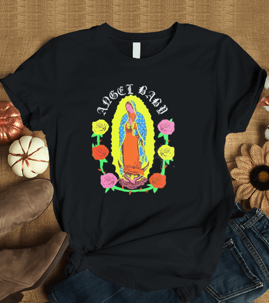 ANGEL BABY VIRGEN WITH COLORFUL ROSES T-Shirt