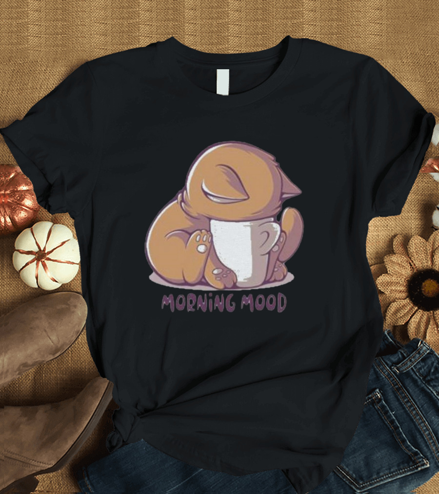 Morning Mood Cute Cat with Cup T-Shirt