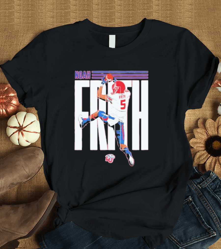 Noah Frith Liberty University Football Caricature Red Jersey Number 5 T-Shirt