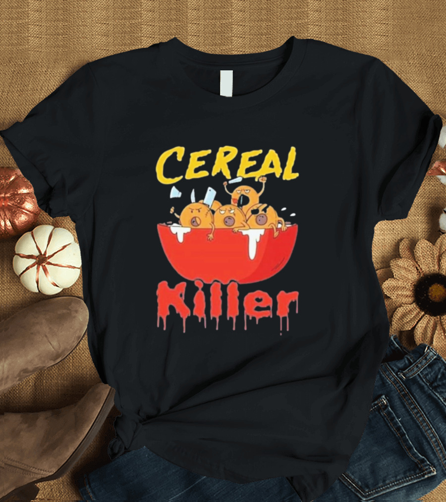 Cereal Killer Funny Cartoon Characters Inside Red Bowl T-Shirt