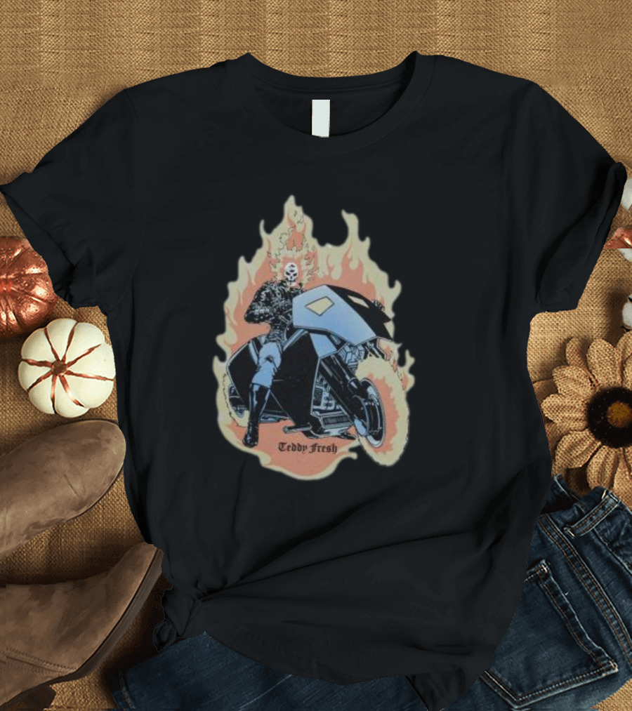 Teddyfresh Flame Skull Rider Motorcycle T-Shirt