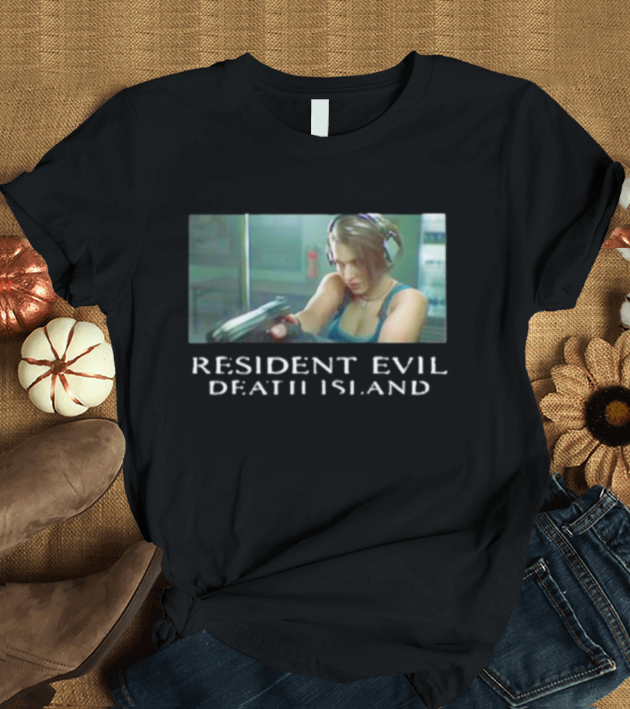 Resident Evil Death Island Movie Scene Iconic Character Holding Gun T-Shirt