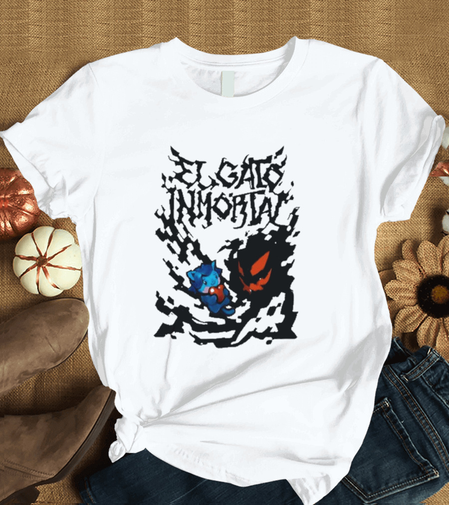 El Gato Inmortal Spooky Halloween Cat Pumpkin Shadow T-Shirt