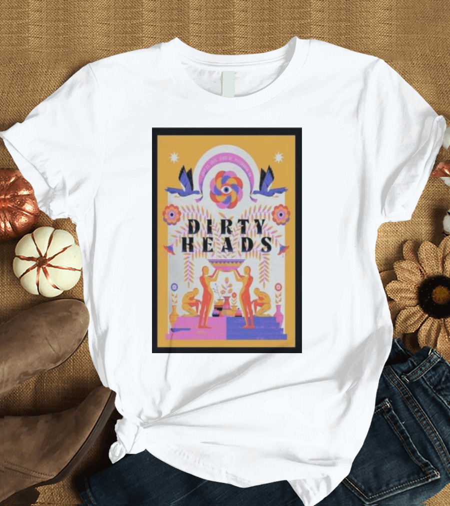Dirty Heads Island Glow Live at Mission Ballroom July 23 Psychedelic Art with Birds and Tropical Motifs T-Shirt