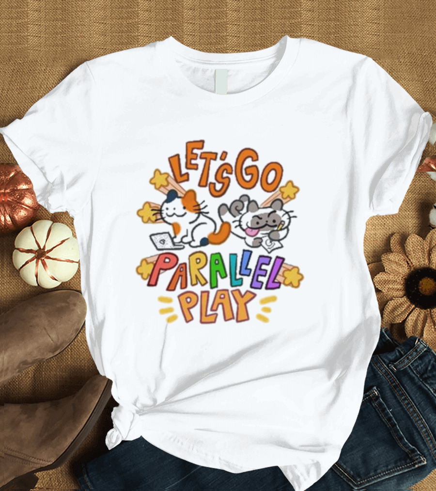 Biscocho Let's Go Parallel Play Cats with Game Controllers and Headphones T-Shirt