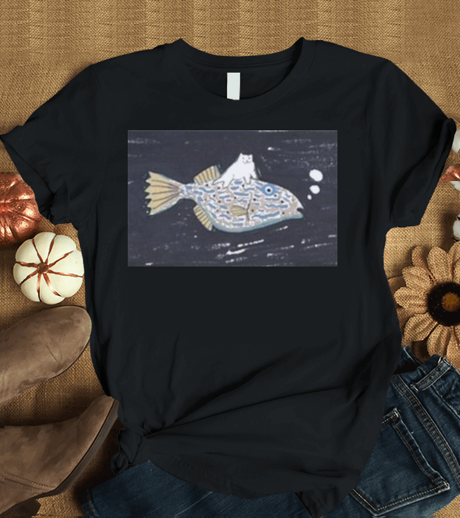 Dawning Crow Deep Sea Travel Cat Riding Fish T-Shirt
