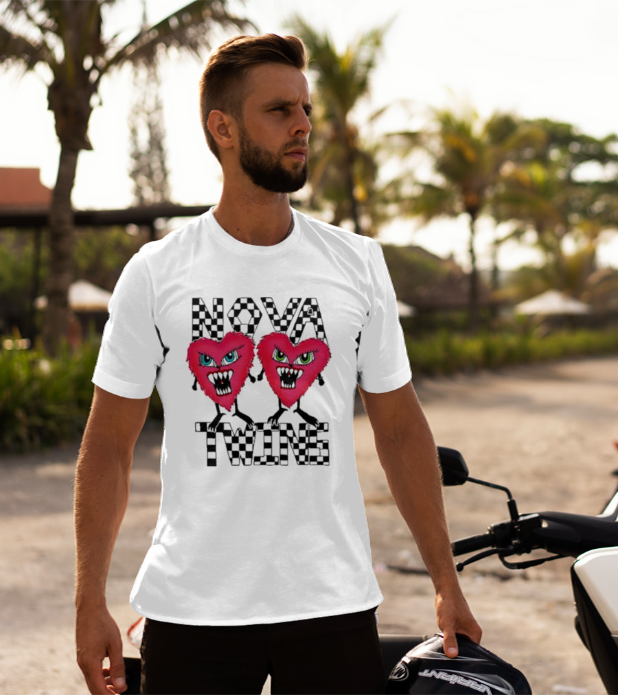 NOVA TWINS Red Heart Monsters With Checkerboard Text T-Shirt