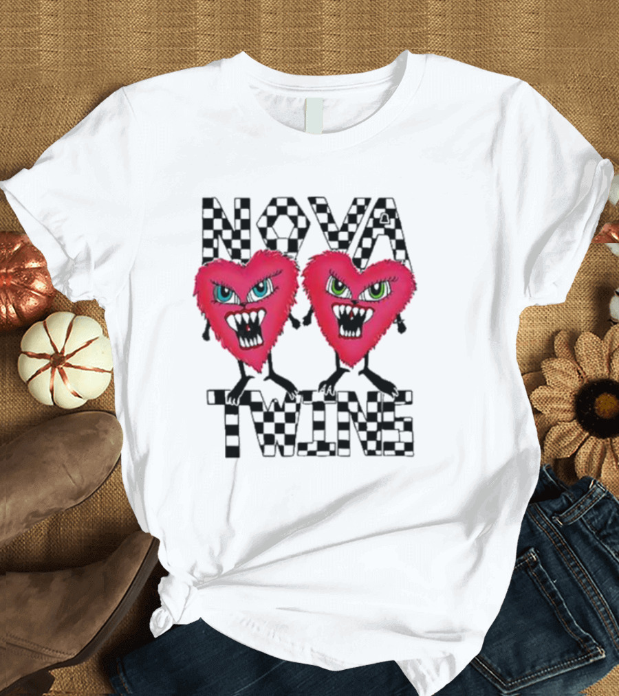 NOVA TWINS Red Heart Monsters With Checkerboard Text T-Shirt