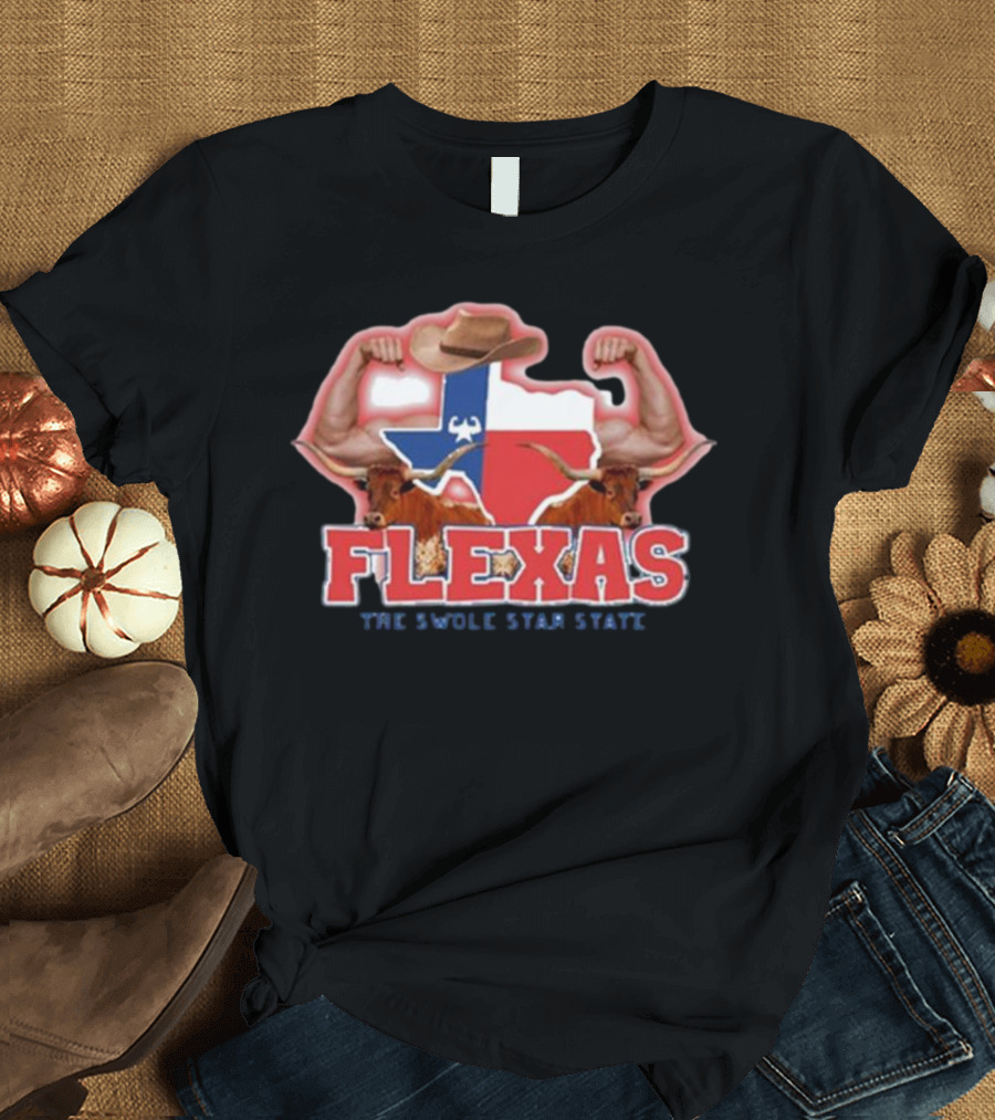 Flexas Swole Arms Texas Longhorns Cowboy Hat The Swole Star State T-Shirt