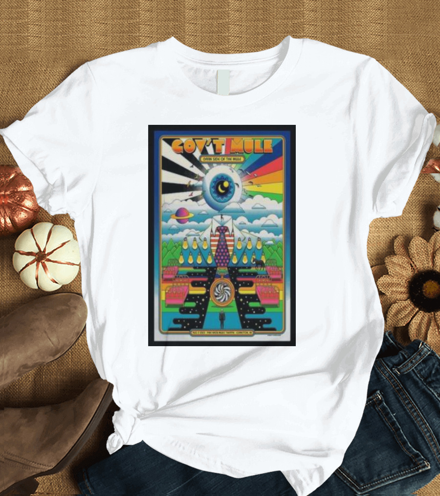 Gov’t Mule Dark Side of the Mule Tour Clarkston Vibrant Psychedelic Eye Sun Road T-Shirt