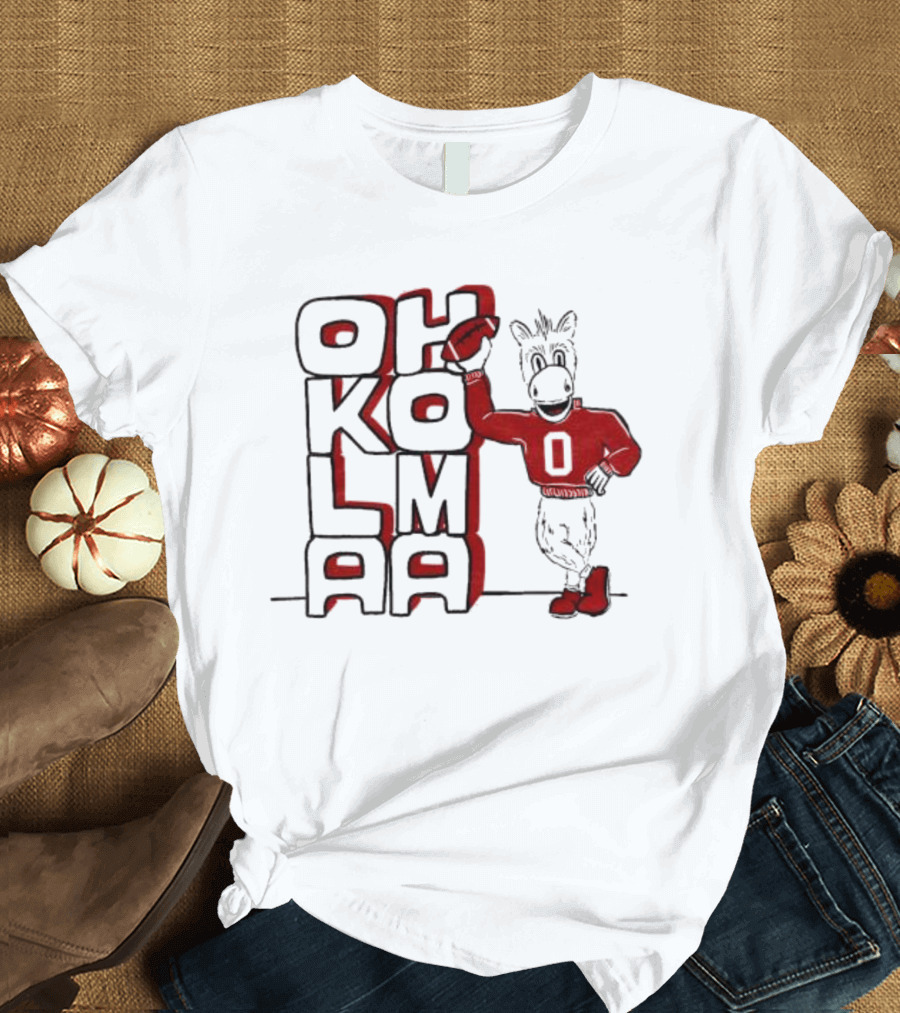 Oklahoma Sooners Ou Stacked Vintage Mascot Football Icon with Retro Donkey Holding Football T-Shirt
