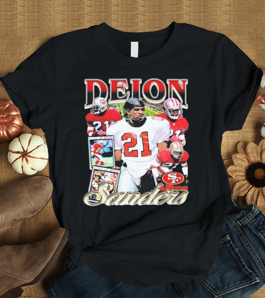 Deion Sanders San Francisco 49ers Football 21 Signature T-Shirt