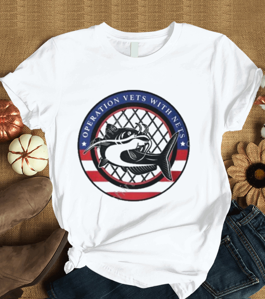 Operation Vets With Nets American Flag Circle with Fish and Net T-Shirt