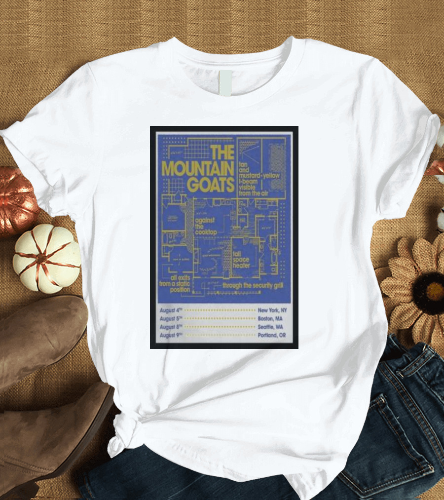 The Mountain Goats August Tour New York Boston Seattle Portland Blueprint T-Shirt