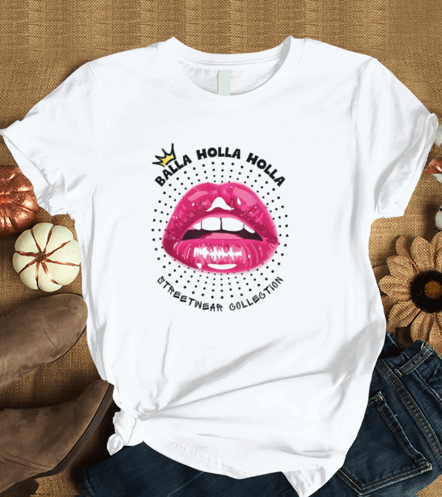 Balla Holla Holla Streetwear Collection Lips Icon with Crown T-Shirt