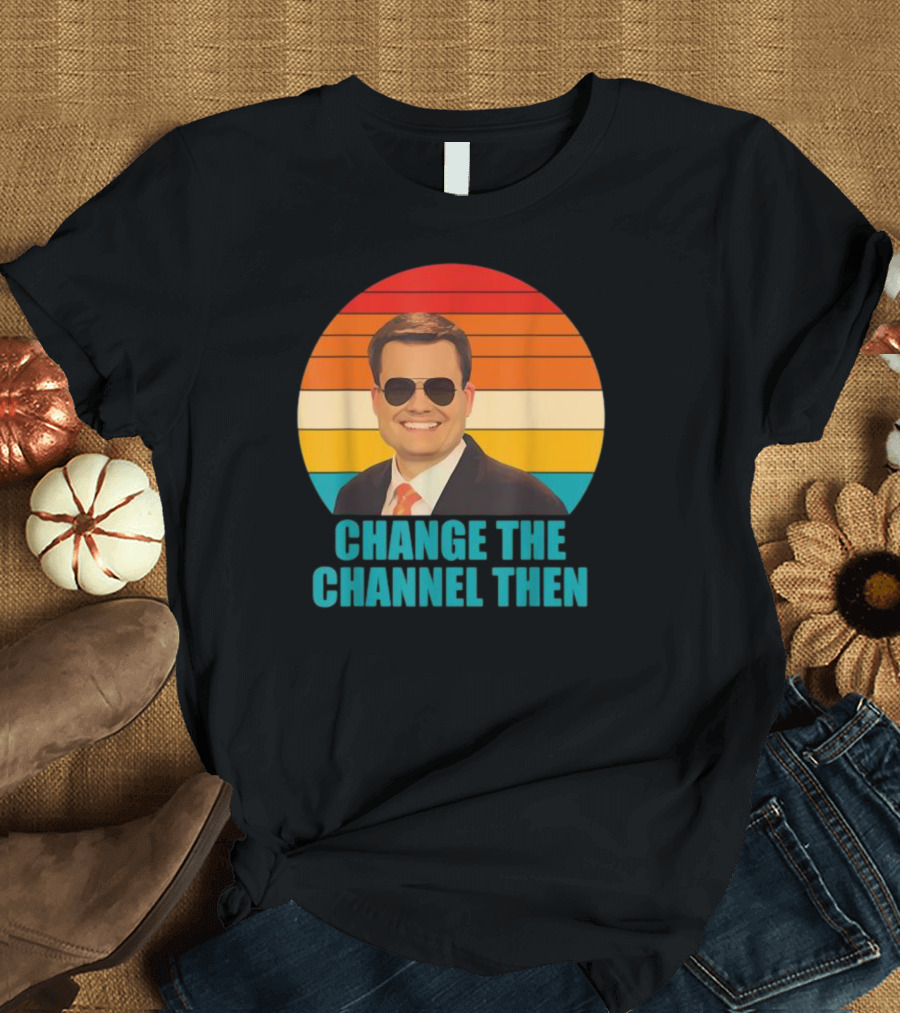 Change The Channel Then Retro Sunglasses News Anchor Stripes T-Shirt