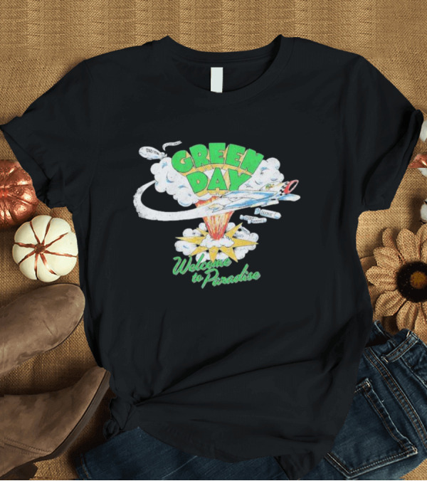 T-Shirt: Green Day Welcome to Paradise Explosive Cartoon Art Airplane Cloud T-Shirt Green Day Welcome to Paradise Explosive Cartoon Art Airplane Cloud T-Shirt