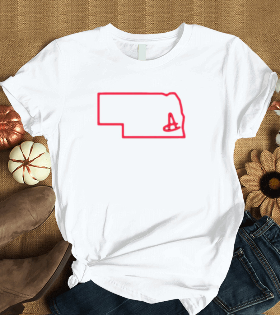Nebraska Amigos State Outline with Iconic Red Letter A T-Shirt