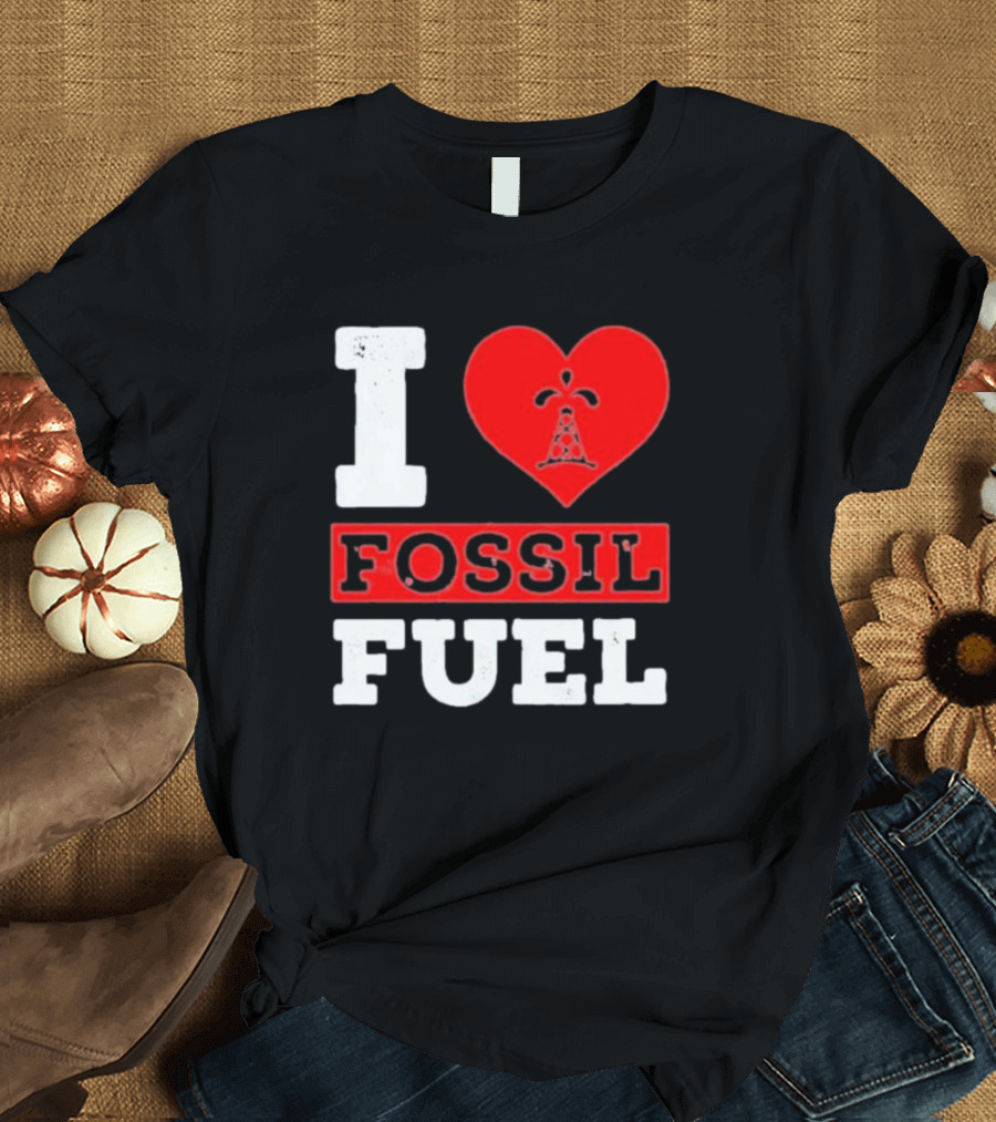 I Heart Fossil Fuel Iconic Oil Rig in Red Heart T-Shirt