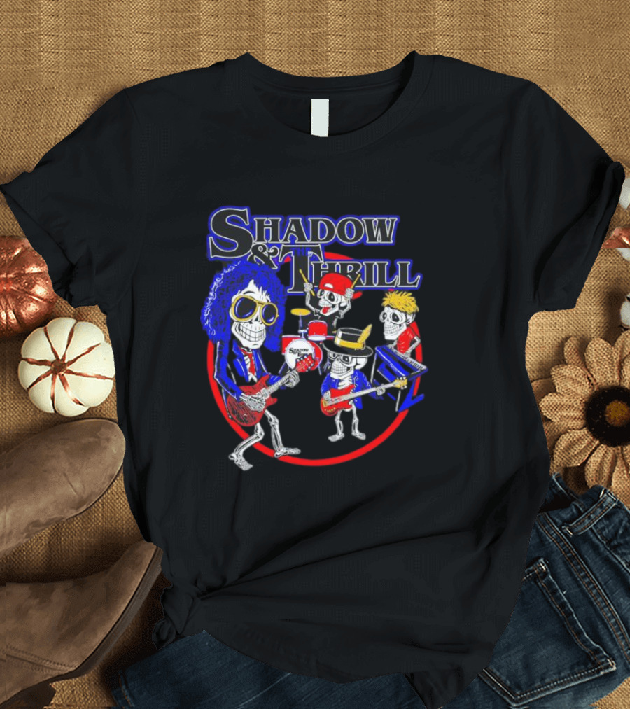 Shadow and Thrill Skeleton Band Rock Performance T-Shirt