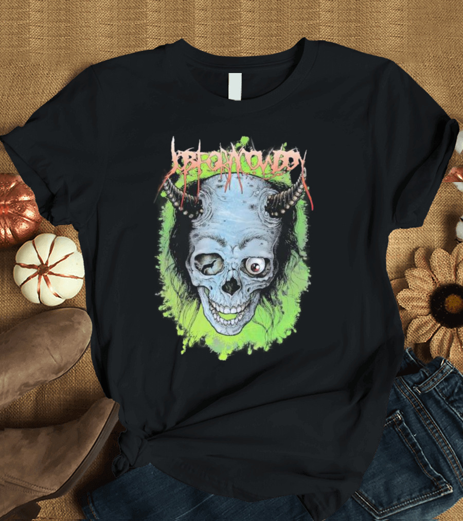 Job For A Cowboy Demon Skull Green Background T-Shirt