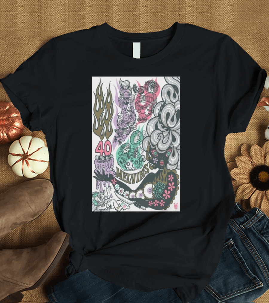 Melvins 40th Anniversary Psychedelic Artwork Flames and Figures T-Shirt