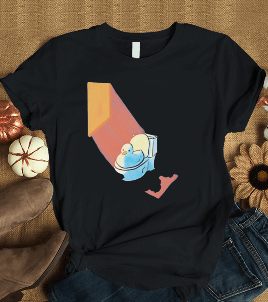Groovy Space Duck Relaxing in Cosmic Beam on Toilet T-Shirt