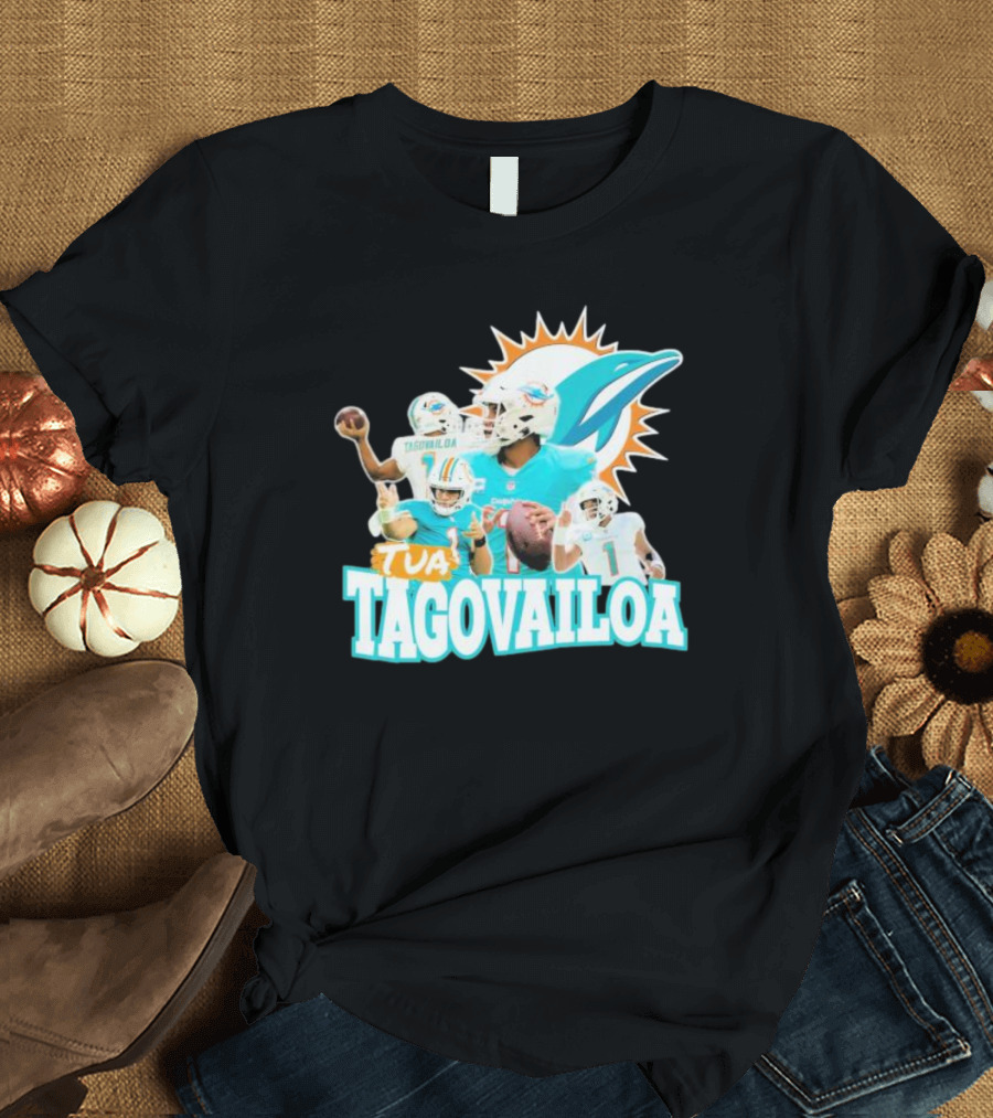 Miami Dolphins Tua Tagovailoa Football Action Collage T-Shirt