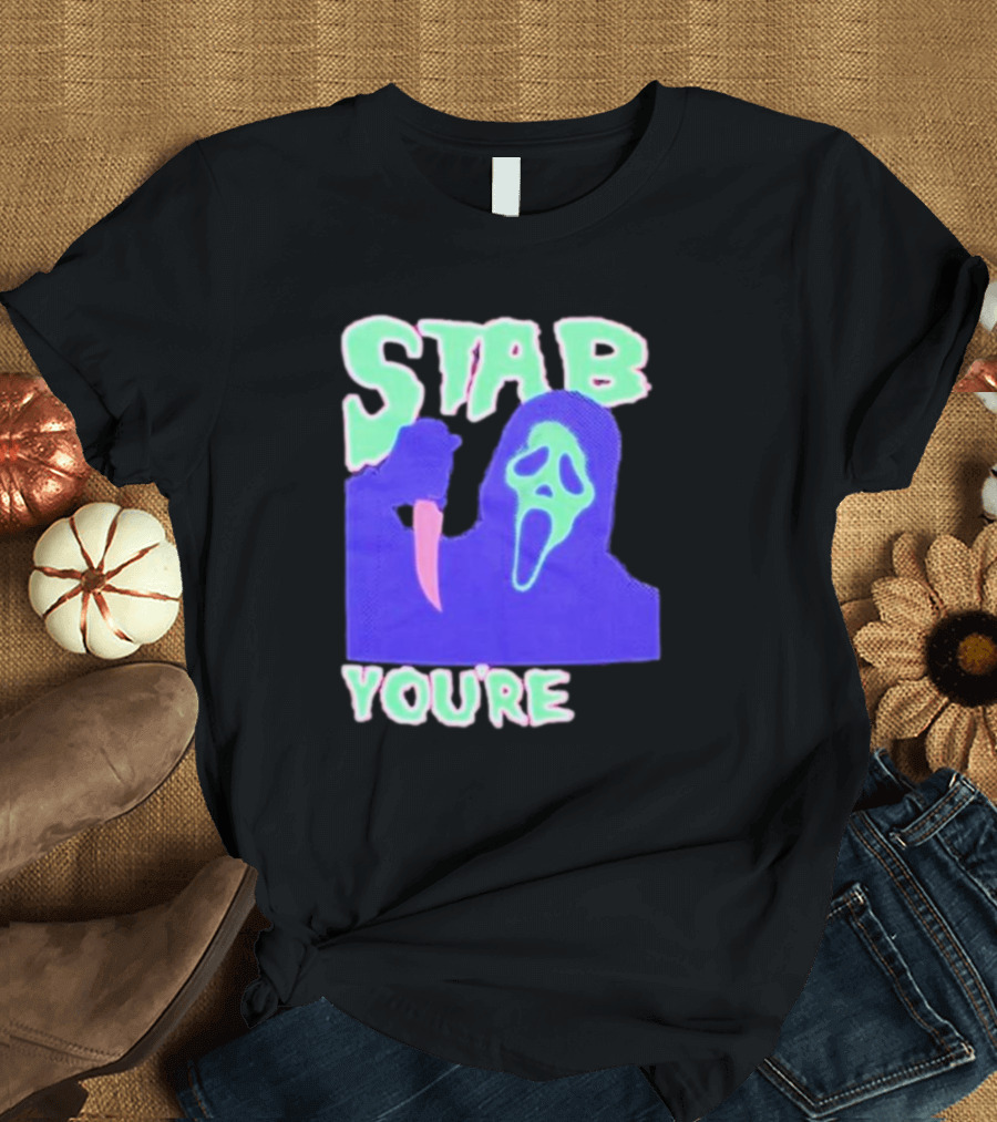 Stab You’re It Neon Horror Mask T-Shirt