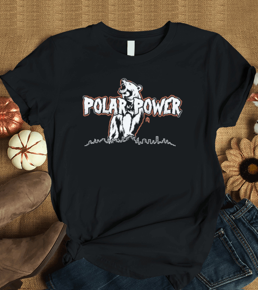 Polar Power Bear Roaring Above City Skyline T-Shirt
