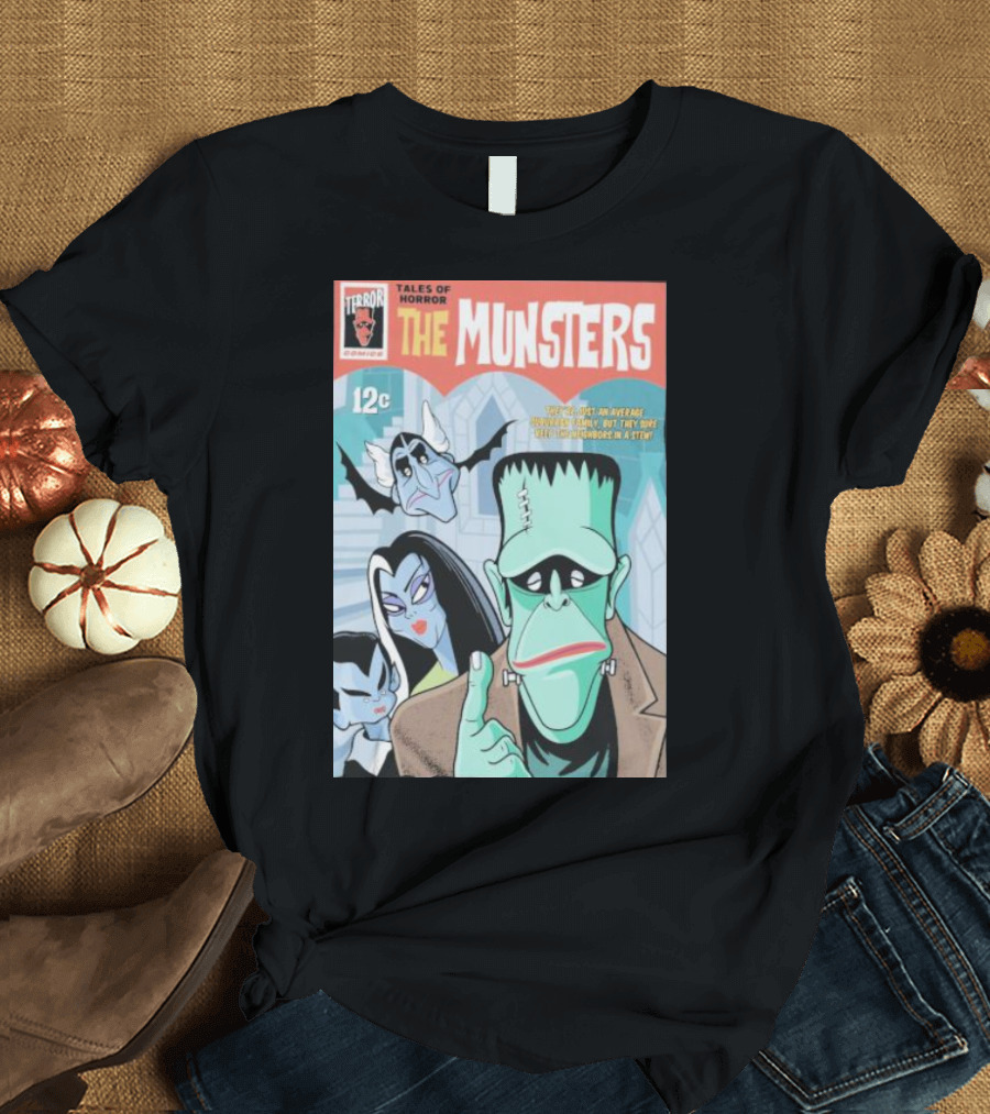 Tales of Horror The Munsters Comic Cover 12C Featuring Iconic Characters in a Spooky Tale T-Shirt