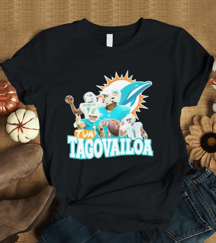 Tua Tagovailoa Miami Dolphins Quarterback Montage T-Shirt