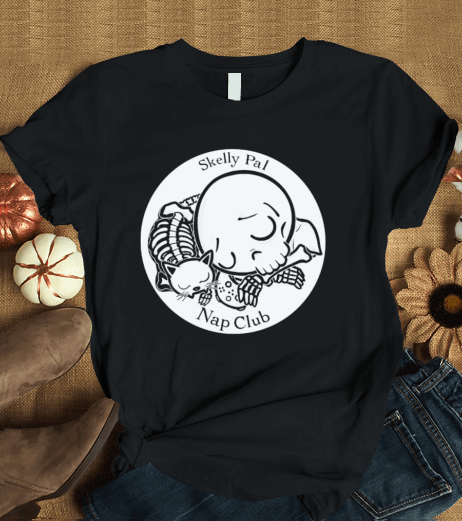 Skelly Pal Nap Club Painter Johnny Chiodini Skeleton Cat T-Shirt