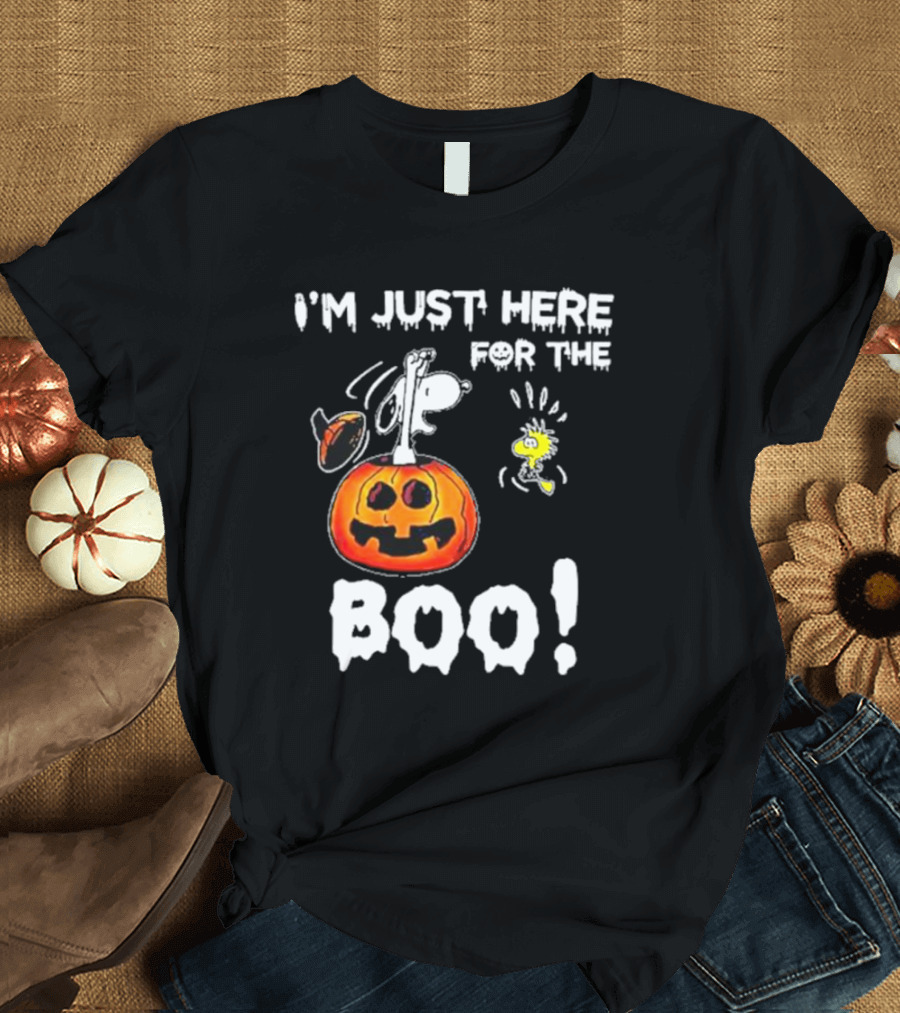 Snoopy and Woodstock Halloween I'm Just Here for the Boo Pumpkin T-Shirt
