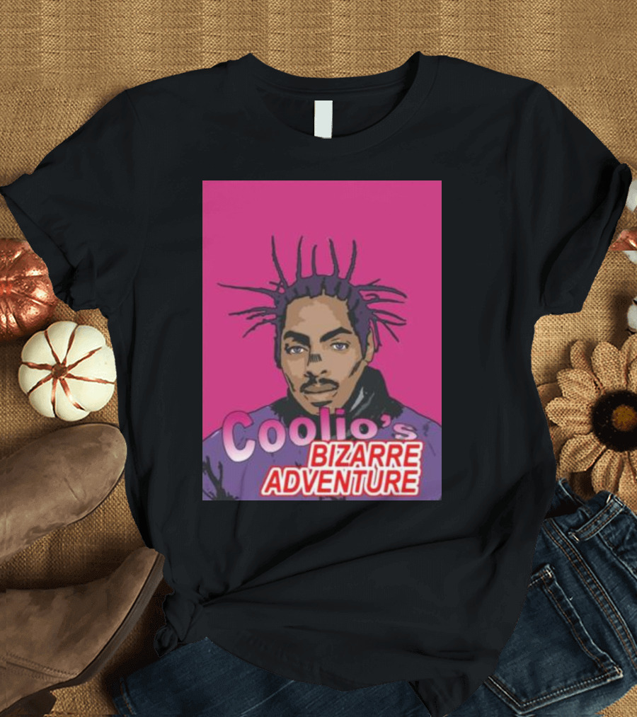 Coolio’s Bizarre Adventure Manga Style Portrait on Pink Background T-Shirt