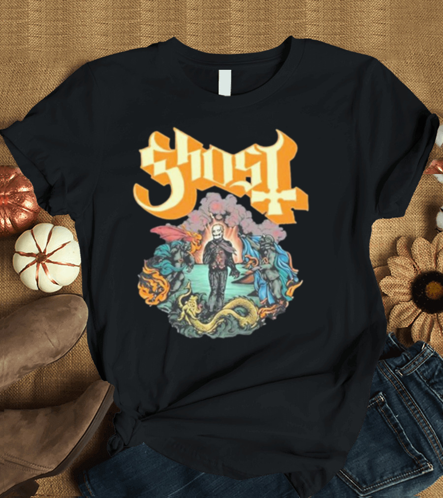 Ghost Boticelli Inspired Papal Figure with Mythical Creatures T-Shirt