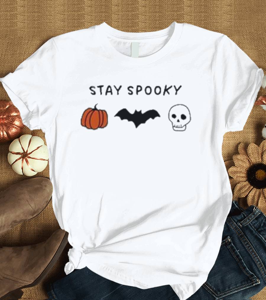 Stay Spooky Pumpkin Bat Skull Halloween T-Shirt