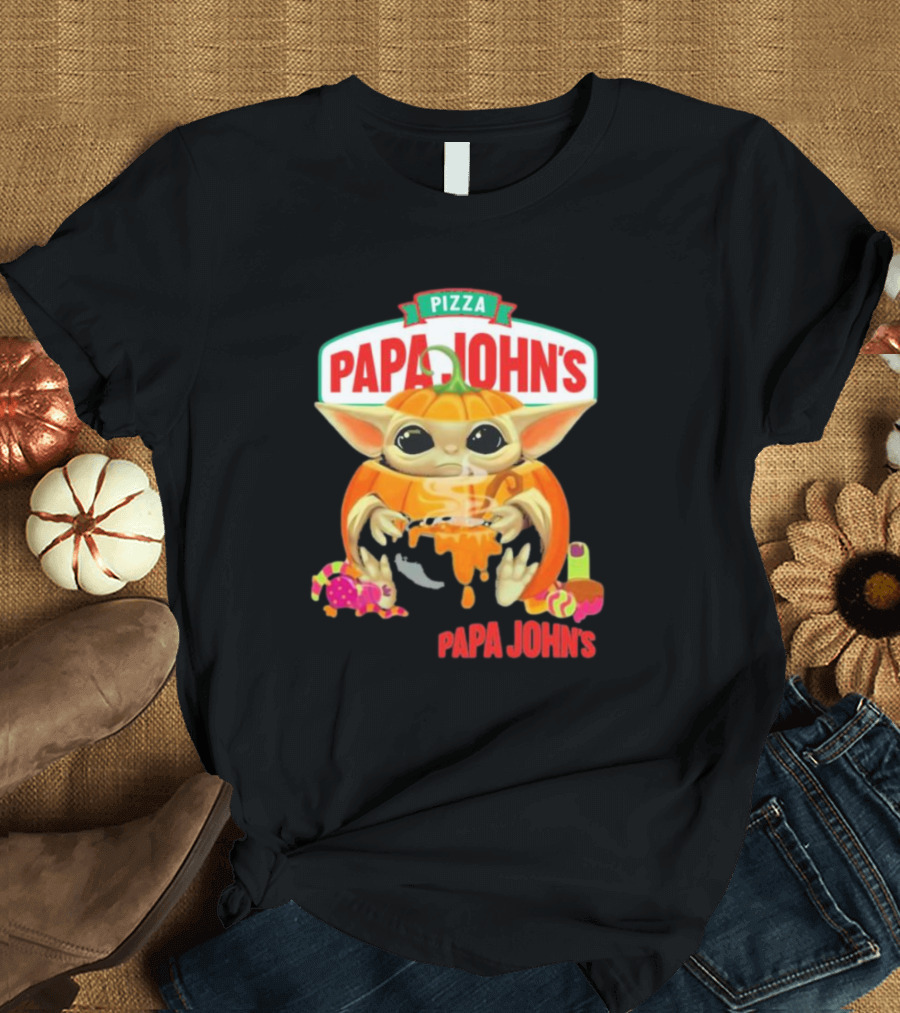 Papa John's Pizza Baby Yoda Pumpkin Halloween T-Shirt
