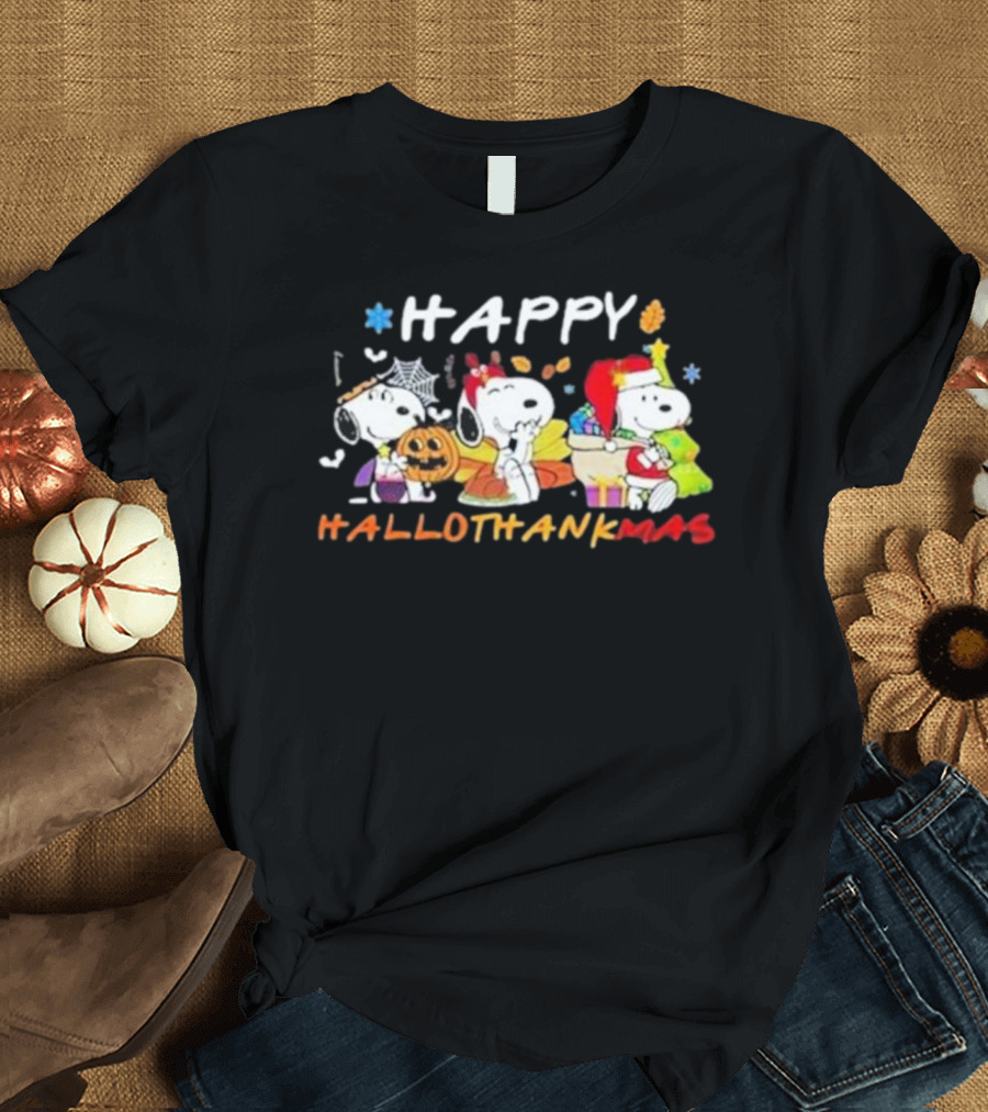 Happy Hallothankmas Snoopy Halloween Thanksgiving Christmas T-Shirt