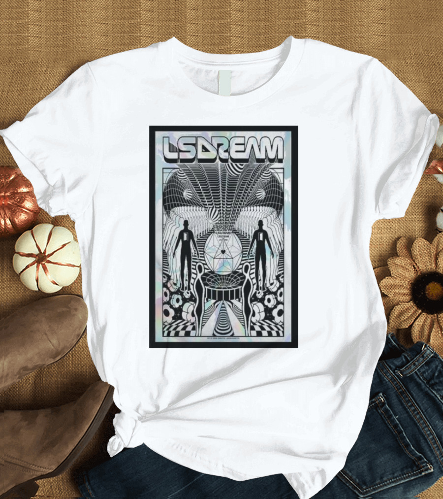 LSDREAM Trippy Psychedelic Geometric Silhouettes with Cosmic Patterns and Symmetry T-Shirt