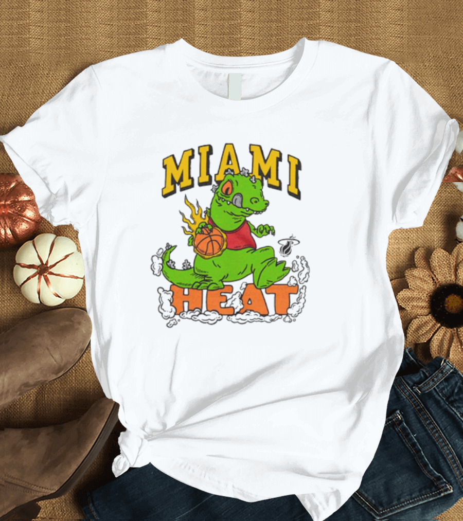 Miami Heat Reptar Holding Basketball Rugrats Crossover T-Shirt