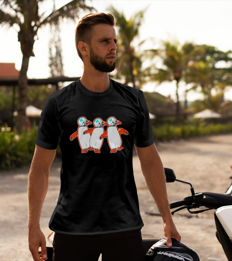 Miami Hurricanes Penguins Marching With Helmets T-Shirt