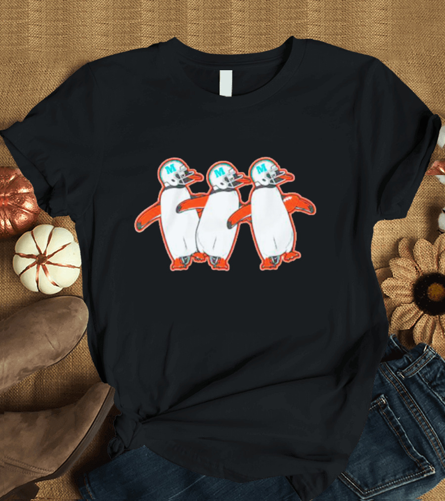 Miami Hurricanes Penguins Marching with Helmets T-Shirt