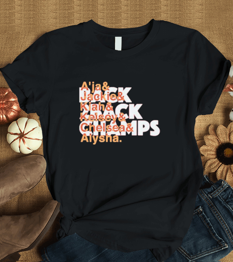 A'ja Jackie Kiah Kelsey Chelsea Alysha Las Vegas Aces Back to Back Ampersand Champs T-Shirt