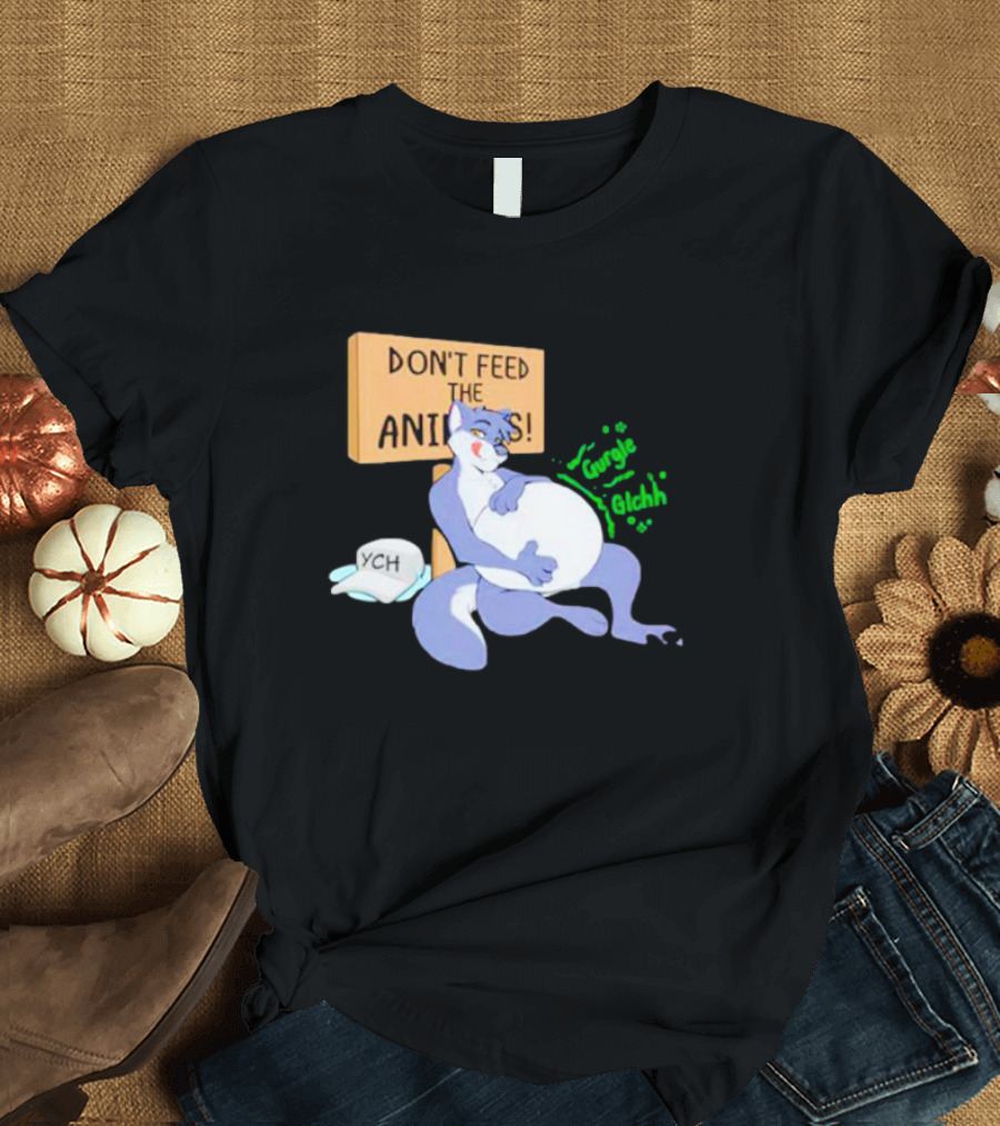 Don’t Feed the Animals Gurgle Glchh YCH Cartoon Fox Plush Stomach T-Shirt