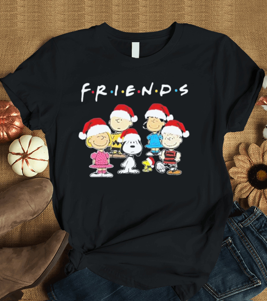 Charlie Brown Snoopy Woodstock Friends Christmas Santa Hats T-Shirt