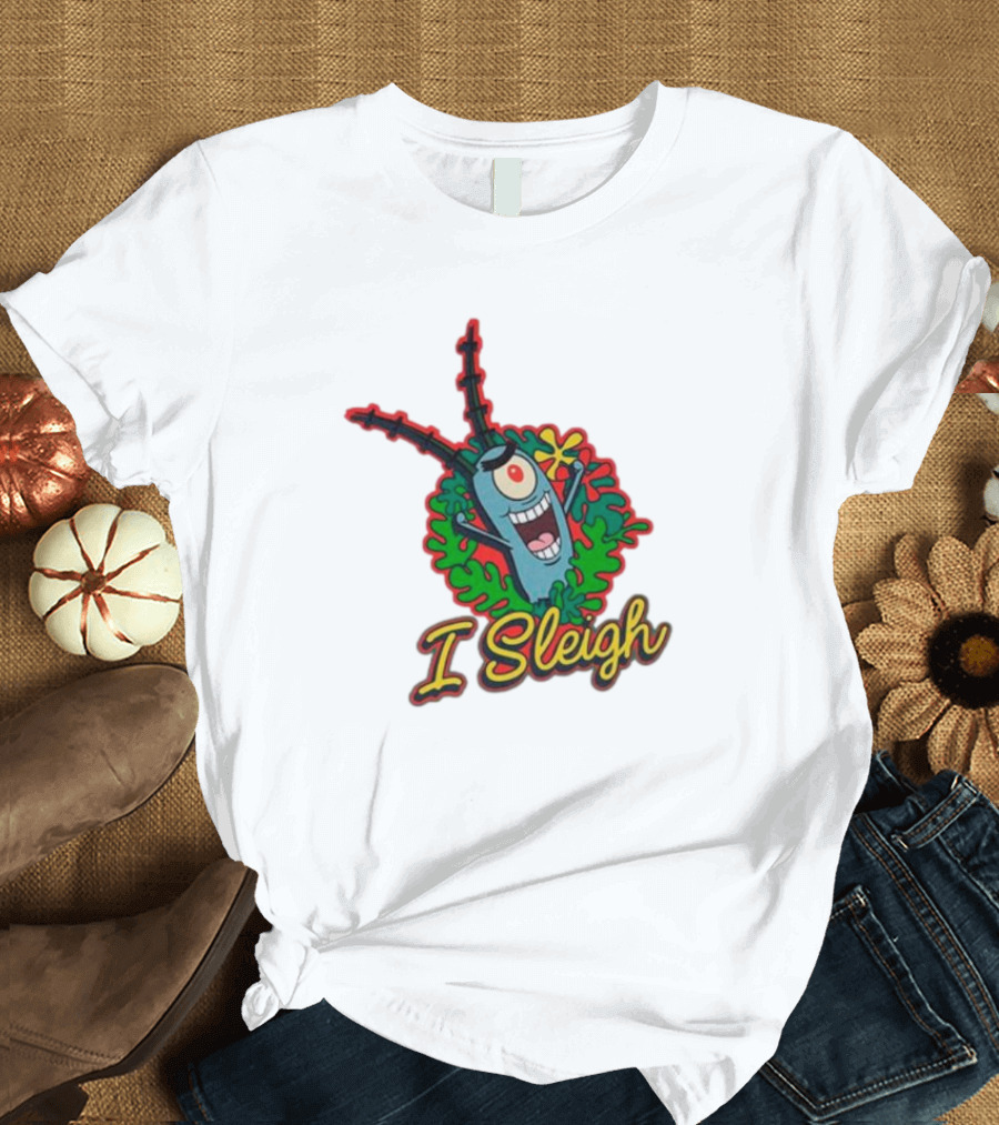 SpongeBob SquarePants Plankton I Sleigh Christmas Holiday Wreath T-Shirt
